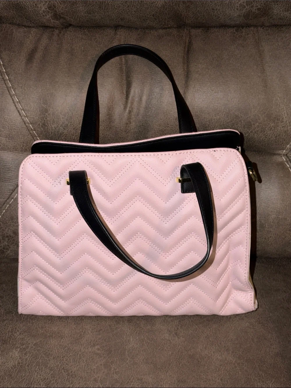 Luv Betsey Quilted Pink Tote Bag with Black Trim - Heart Accent